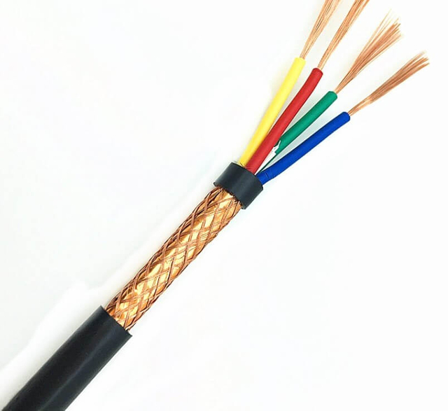 300/500 V, 4-adrig, 0,5 mm, 0,75 mm, 1,5 mm, 2,5 mm, flexibles RVVP-geschirmtes, PVC-isoliertes, mehradriges Kupferleiterkabel, geflochtenes, abgeschirmtes, flexibles Drahtkabel